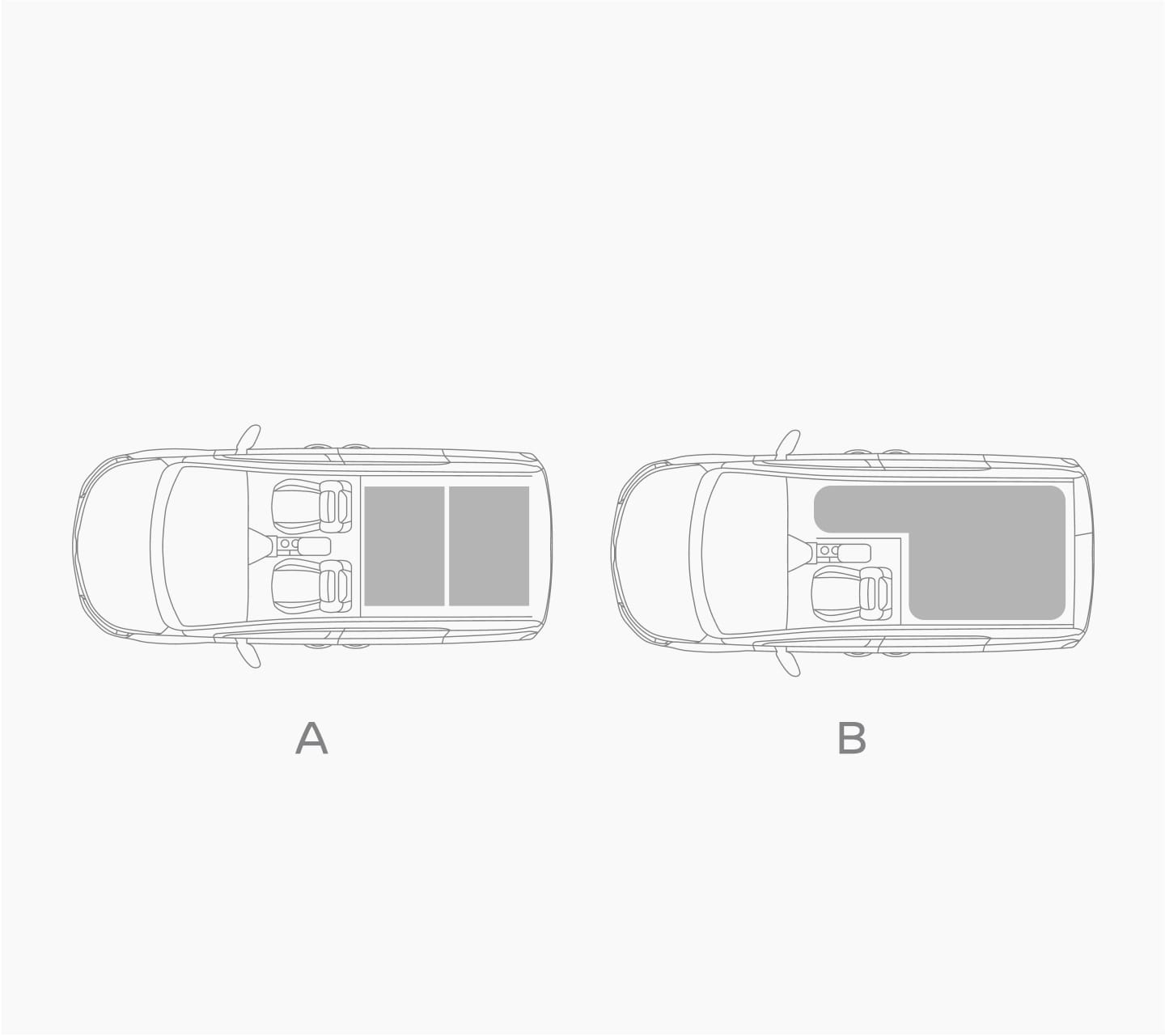 Nissan TOWNSTAR fourgon - Vue de dessus illustrations du volume de coffre partiel et total en L1